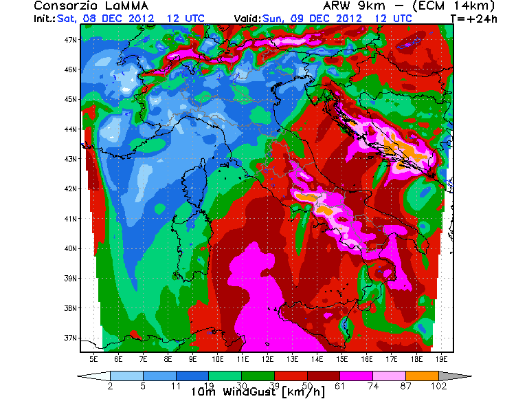 Aggiornamento meteo: da mezzanotte venti forti da nord-est, nevicate a bassa quota