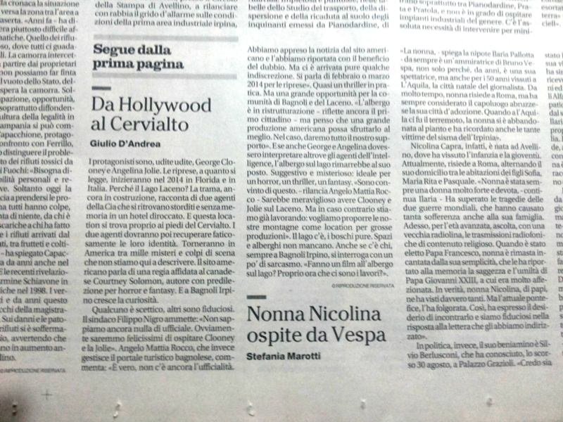 Clooney e Jolie a Laceno tra dubbio e realtà…la notizia dilaga sul web: laceno.net su “Il Mattino”