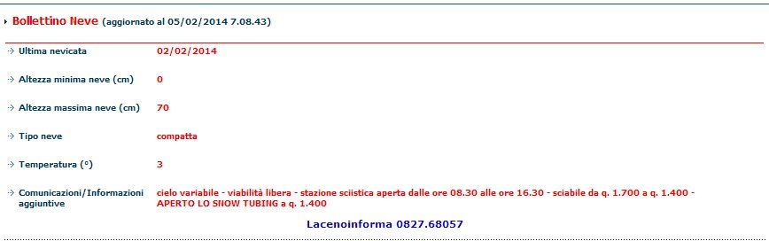 AVVISO: il bollettino neve ufficiale sempre aggiornato su www.skilaceno.com