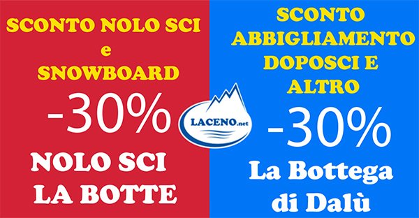 Coupon sconto doppio, nolo sci, snowboard, nolo e acquisto abbigliamento neve: laceno.net – Nolo sci “La Botte” – Bottega di Dalù