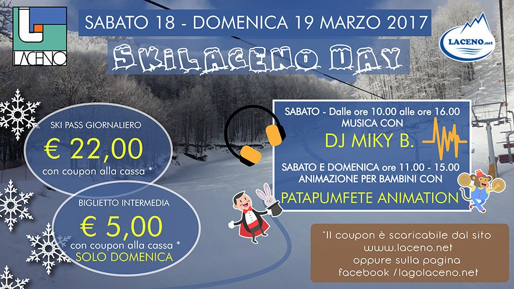 18/19 Marzo: skipass day Laceno – sconti sciatori e viaggiatori, musica, animazione